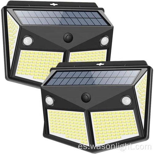 2021 Luz solar actualizada al aire libre 260led, luz del sensor de movimiento solar inalámbrico con 6 lados LED para la vía y la cerca del jardín del patio